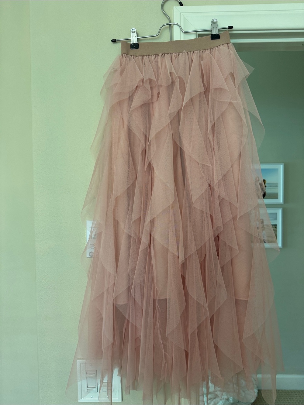 Ruffled Tulle Maxi Skirt - Blush